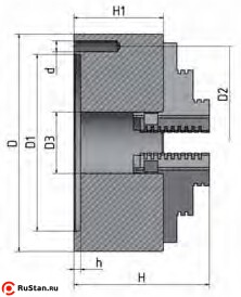 Габаритные и присоединительные размеры четырехкулачковых токарных патронов Optimum ø 125 мм с независимым зажатием фото №2 патрон Optimum диаметром 125 мм фото №2